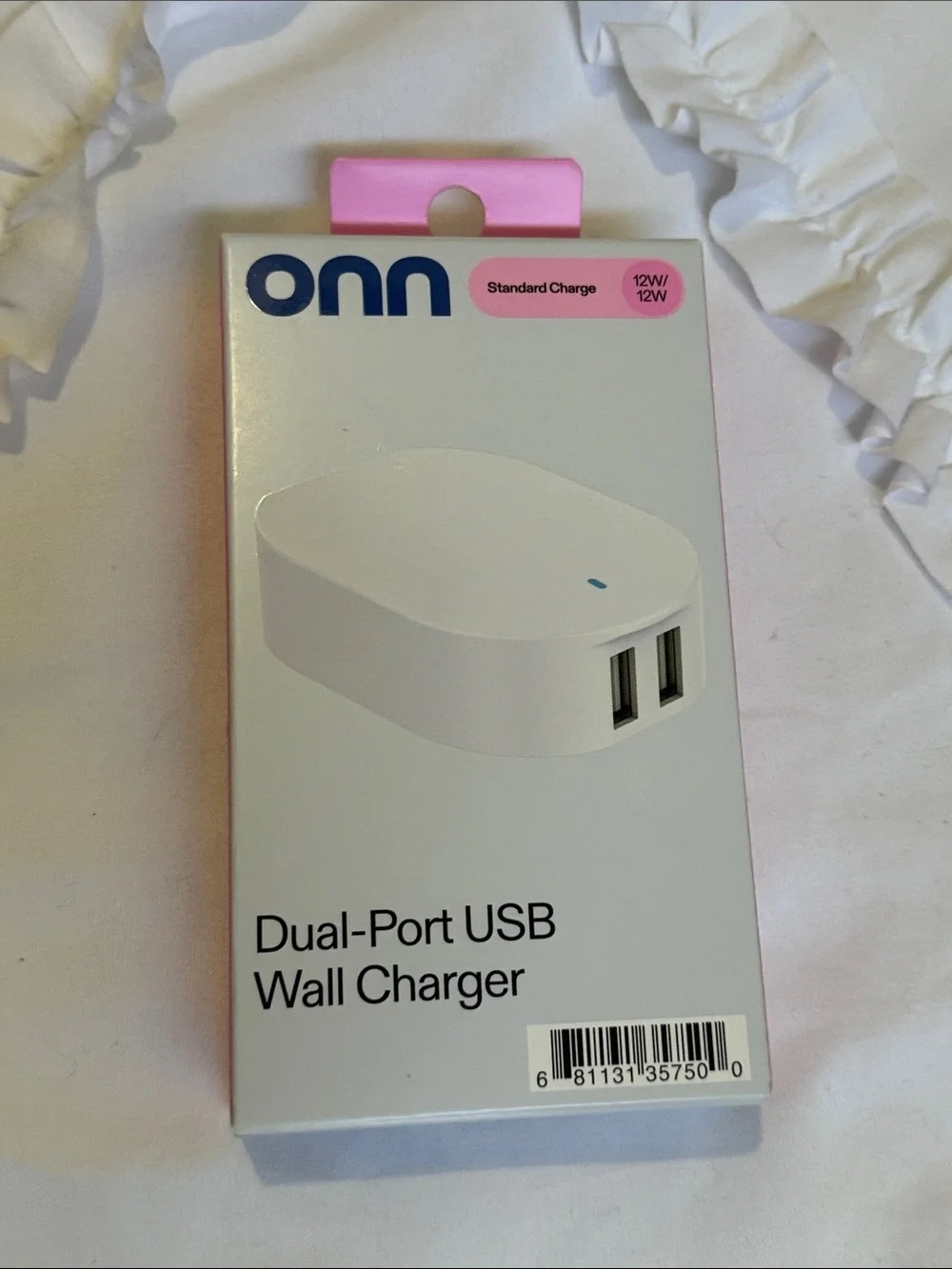 onn Dual-Port USB Wall Charger — White with light blue